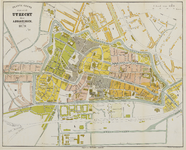 214041 Plattegrond van de stad Utrecht, met weergave van het stratenplan met namen, bebouwing, wegen, watergangen en ...